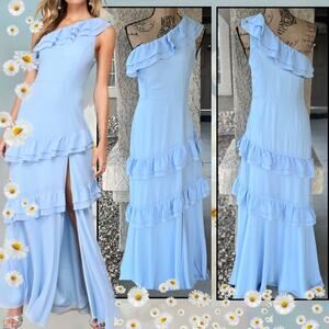 Lulus Light Blue Ruffled One-Shoulder Brilliant Grace Maxi Dress Size XS